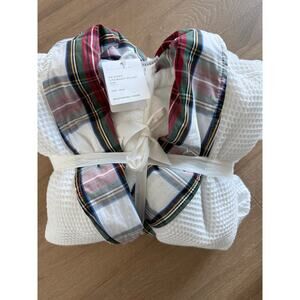 New Pottery Barn Resort Stewart Plaid Waffle Robe Red White Large